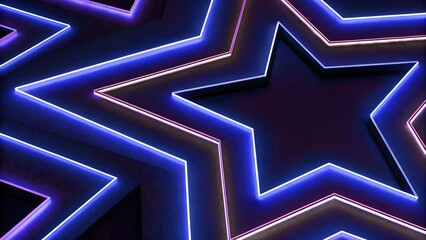 Obraz premium 3d render. Blue ultraviolet neon glowing stars abstract background. abstract neon background. glowing lines, portal, tunnel, virtual reality, abstract fashion background, violet neon lights 