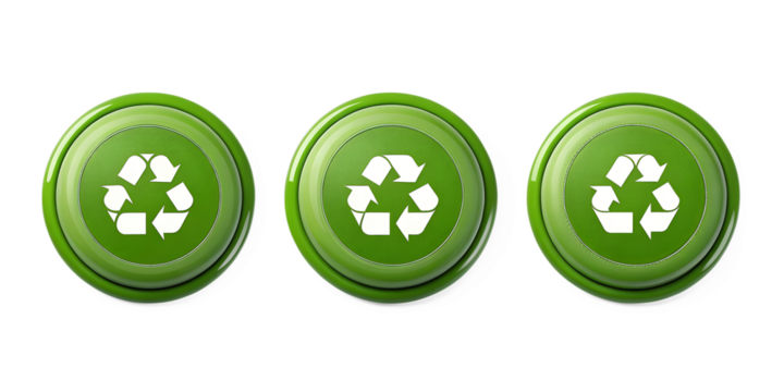 three green buttons with recycling symbol png image