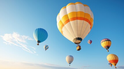 Colorful Hot Air Balloons Ascending Under Bright Morning Sunlight