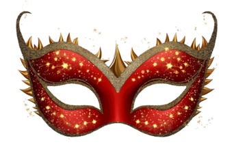  A red mask with a carnival theme, in a clip art style against a white background
