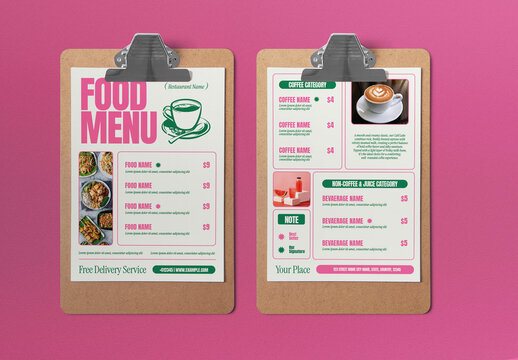 Pink Green Bold Minimalist Food Menu