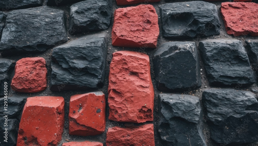 Poster textured black and red stone pavement captured in prague showcasing unique architectural elements an