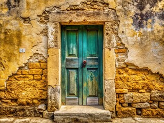 Naklejka premium Weathered Limestone Door Frame: Dirt and Decay Texture Panoramic