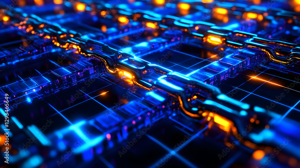Poster dynamic blockchain network visualization digital realm abstract art tech environment close-up view i