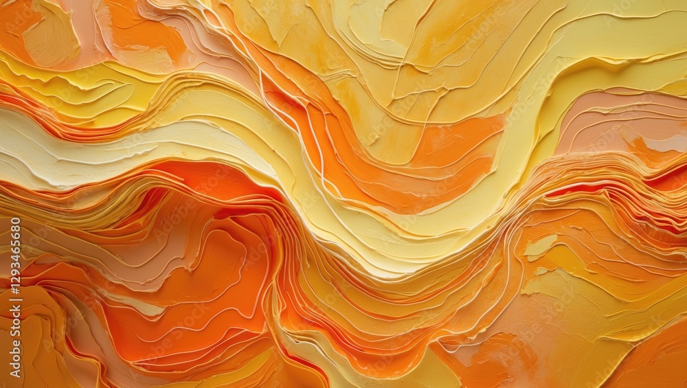 Aufkleber abstract texture of layered paint in warm orange and yellow tones creating a delicate wavy pattern p