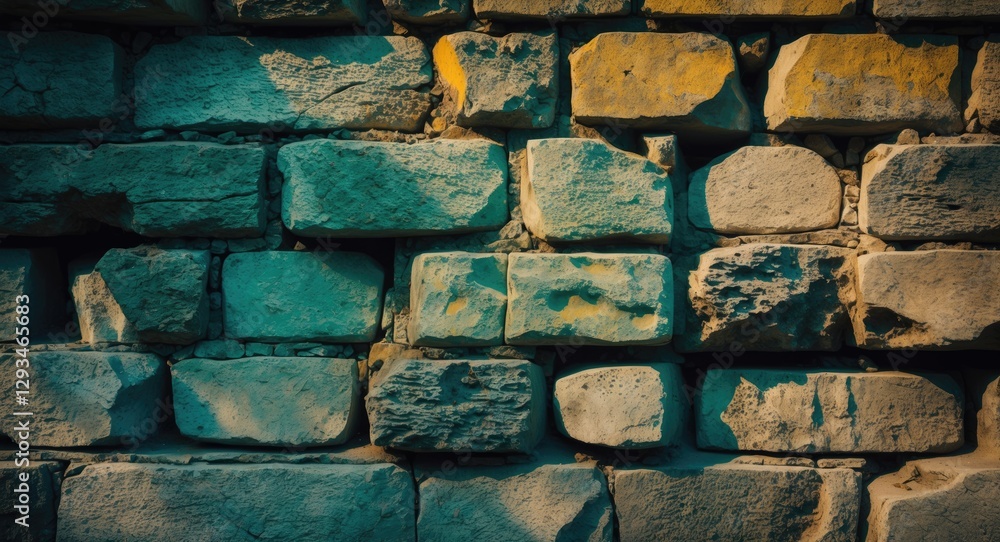 Poster weathered stone wall texture of an ancient structure with vintage pattern and hues, ideal for design
