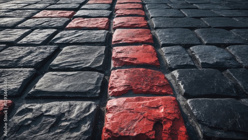 Poster textured black and red stone road pavement in prague showcasing unique cobblestone patterns and vibr