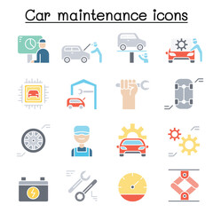 Car service & maintenance icon set in thin line style