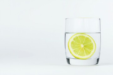 Refreshing glass with clear water and vibrant lemon slice, minim