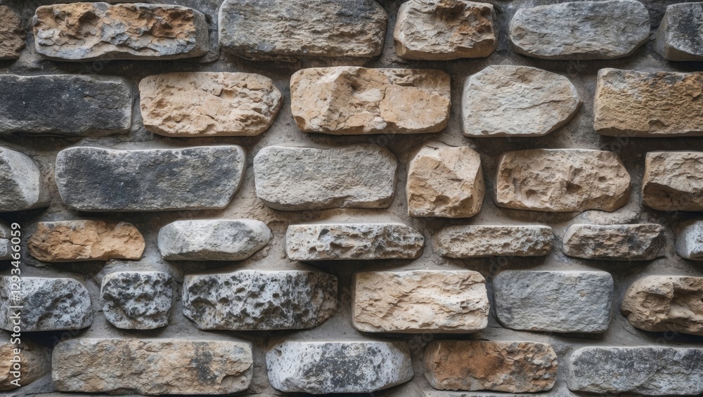 Poster textured background of weathered stone wall highlighting natural stones in various shapes and colors