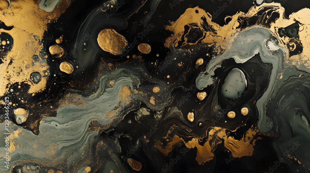 Poster abstract fluid art creation studio digital artwork modern environment top-down view metallic color e