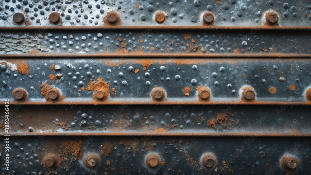 Poster rusty metal texture with rivets and surface imperfections suitable for industrial design or backgrou