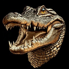 Obraz premium Crocodilian Portrait Open Mouth Fierce Reptile Headshot Detailed Illustration Showing Teeth