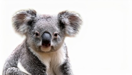 Cute Koala Sitting on White Background A Glimpse of Serene Australian Wildlife, Captured in Pristine Simplicity and Perfect Symmetry