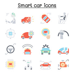 smart car icon set in thin line style