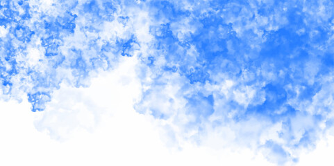 Isolated Views of Fluffy Clouds Blue Sky Background. Distressed faded old vintage grunge textured pattern. Watercolor paint stains for Fabric Printing, Website Background, Presentations. 