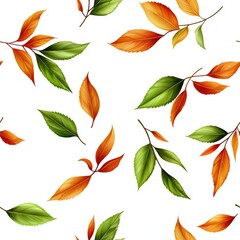Obraz premium Colorful autumn leaves falling on a white background, ideal for seasonal design and nature-themed projects