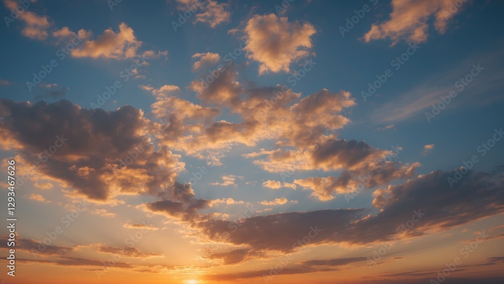 Poster evening sunset sky with vivid clouds and warm colors creating a serene and beautiful atmosphere for 