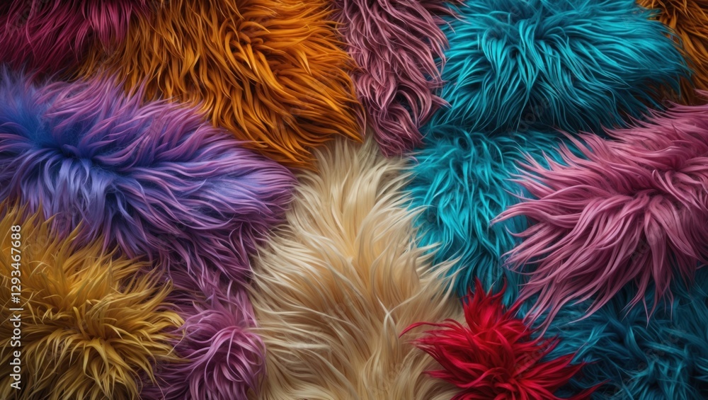 Poster vibrant colorful artificial fur texture background showcasing a variety of fluffy patterns and shade