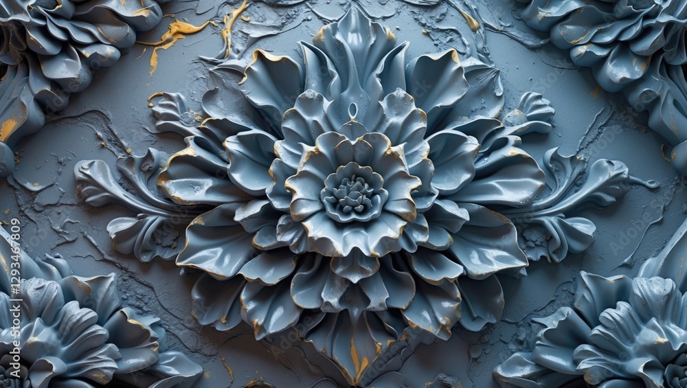 Poster ornate gray decorative plaster texture with floral patterns ideal for elegant backgrounds in design 