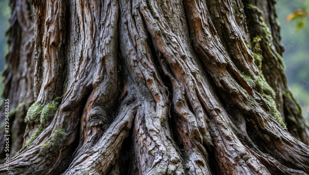 Poster detailed close-up of a tree trunk showcasing intricate bark texture and natural patterns in a serene