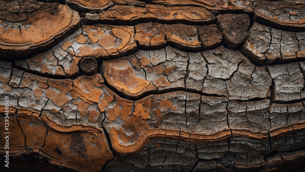 Poster textured surface of an ancient tree with intricate cracks, stains, and natural patterns showcasing t