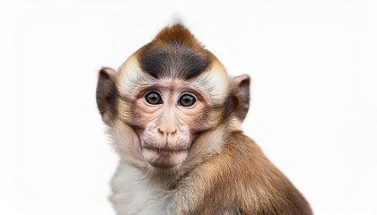 Adorable Isolated Monkey on White Background, Radiating Playful Energies with Soft Fur Textures and Big Expressive Eyes, Perfect for Digital Art, Home Decor, or Design Inspiration.