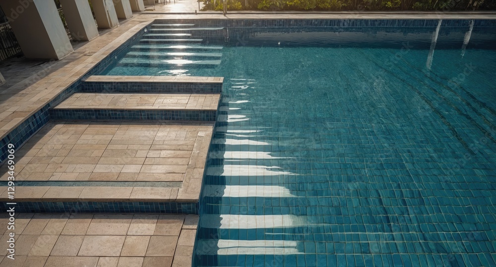 Aufkleber top view of swimming pool steps and clear water surface ideal for relaxation and leisure activities 