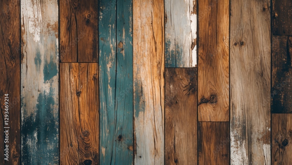 Poster rustic wooden texture background with a mix of weathered planks in various shades for home decor and
