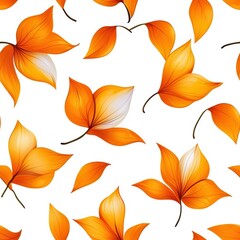 Fototapeta premium Vivid Orange Leaves Seamless pattern on White Background Ideal for Seasonal Decor, Textiles, and Graphic Design Projects