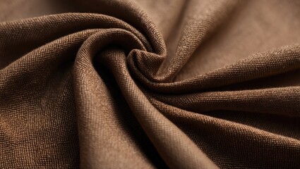 Detailed close-up view of folded brown fabric showcasing texture and weave for design and textile inspiration.