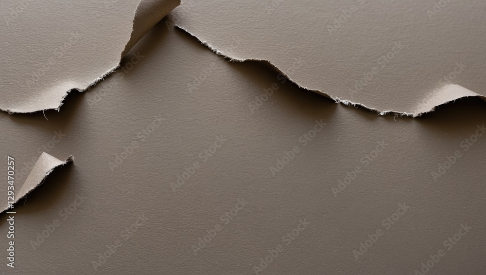 Poster taupe gray fiber paper texture with torn edges showcasing subtle tones isolated on a clean white bac
