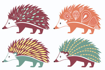 set of Porcupine silhouette vector illustration