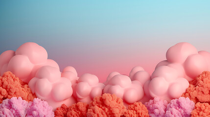 Pastel Cloudscape with Coral Ink Splashes