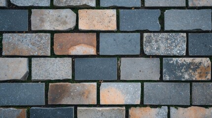 Obraz premium Urban stone slab pavement texture with varying colors and wear patterns providing a visually appealing background for design projects.