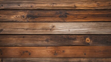 Naklejka premium Rustic weathered wooden slats with nail heads creating a charming horizontal background texture for design and architectural projects.