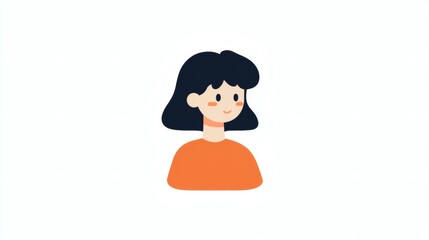 Obraz premium Stylish digital illustration of a smiling woman with short black hair wearing an orange top, showcasing modern graphic design