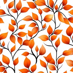 Vibrant Orange Leaves on White Background in a Decorative Seamless pattern for Seasonal and Nature-Inspired Designs