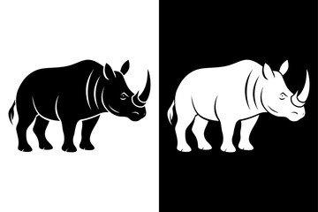 High-Quality Rhinoceros Silhouette Vector Icon Design onBlack And White Background.