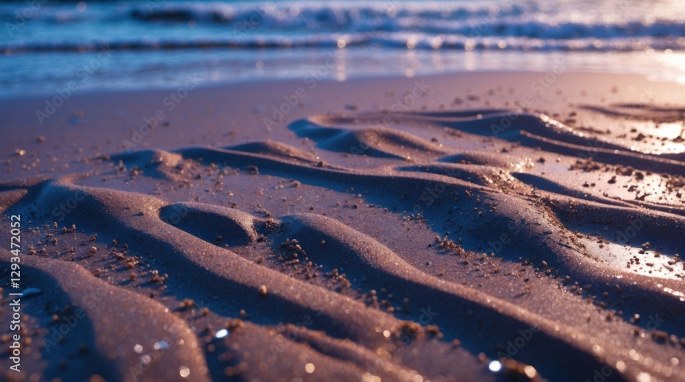 Aufkleber wet sand texture on the beach with gentle waves creating an abstract serene background showcasing th