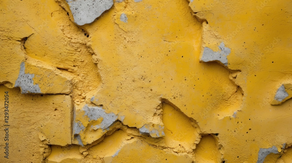 Poster peeling yellow concrete wall texture with gray patches showcasing a weathered and worn appearance fo