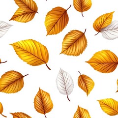 Fototapeta premium Vibrant Autumn Leaves on White Background for Seasonal Design and Nature Themes, Seamless Pattern Design
