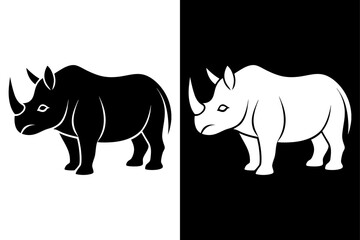 High-Quality Rhinoceros Silhouette Vector Icon Design onBlack And White Background.