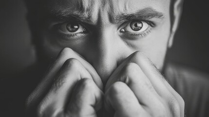 Fototapeta premium Hateful gaze in high-contrast photography, deep storytelling through facial expressions and lighting..
