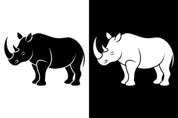 High-Quality Rhinoceros Silhouette Vector Icon Design onBlack And White Background.