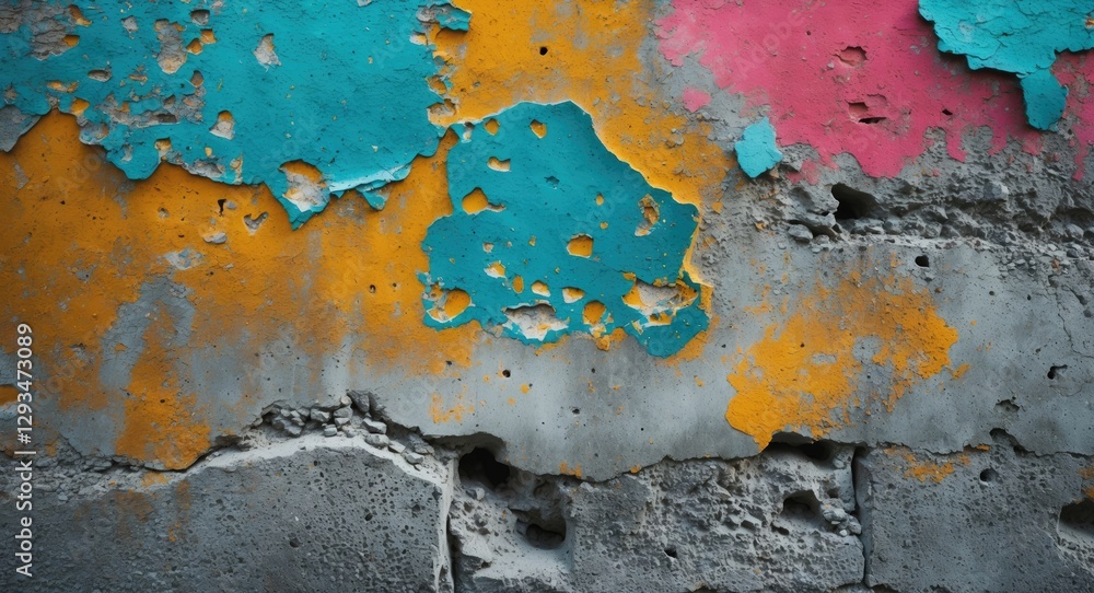 Poster textured surface of weathered cement wall with colorful peeling paint for design and background use