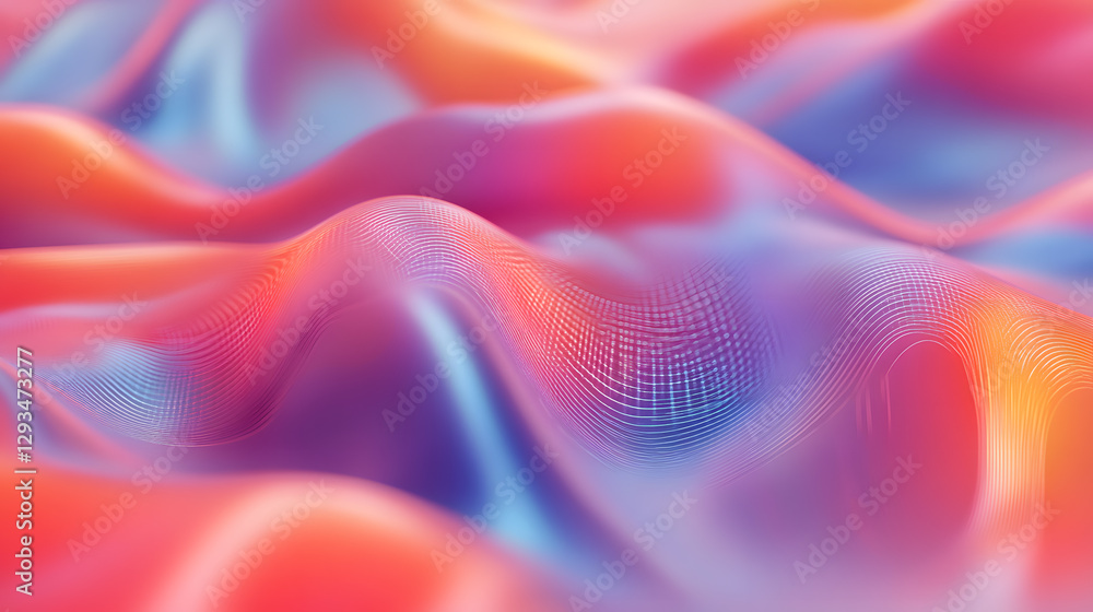 Poster dynamic bright-colored futuristic data flow waves digital realm abstract art fluid environment close