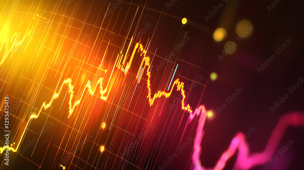 Poster Dynamic economic trends visualized with luminous statistical graphs business environment data visualization market insights