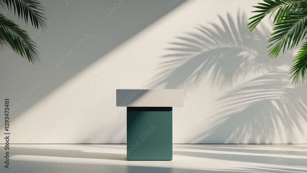 Poster stylish podium with palm shadow on minimalist background ideal for product presentation or display s
