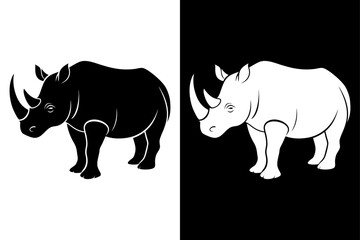 High-Quality Rhinoceros Silhouette Vector Icon Design onBlack And White Background.